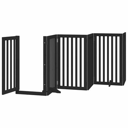 Dog Gate with Door Foldable 9 Panels Black 450 cm Poplar Wood