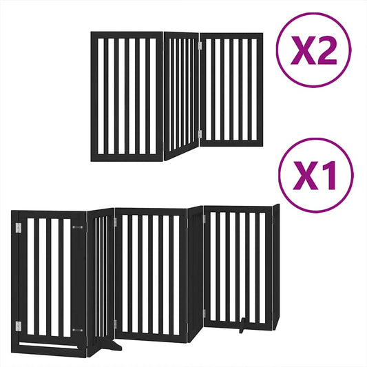Dog Gate with Door Foldable 12 Panels Black 600 cm Poplar Wood