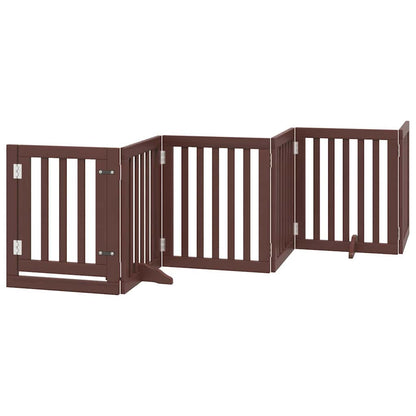 Dog Gate with Door Foldable 9 Panels Brown 450 cm Poplar Wood