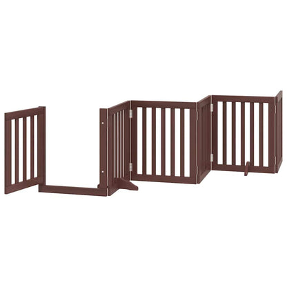 Dog Gate with Door Foldable 9 Panels Brown 450 cm Poplar Wood