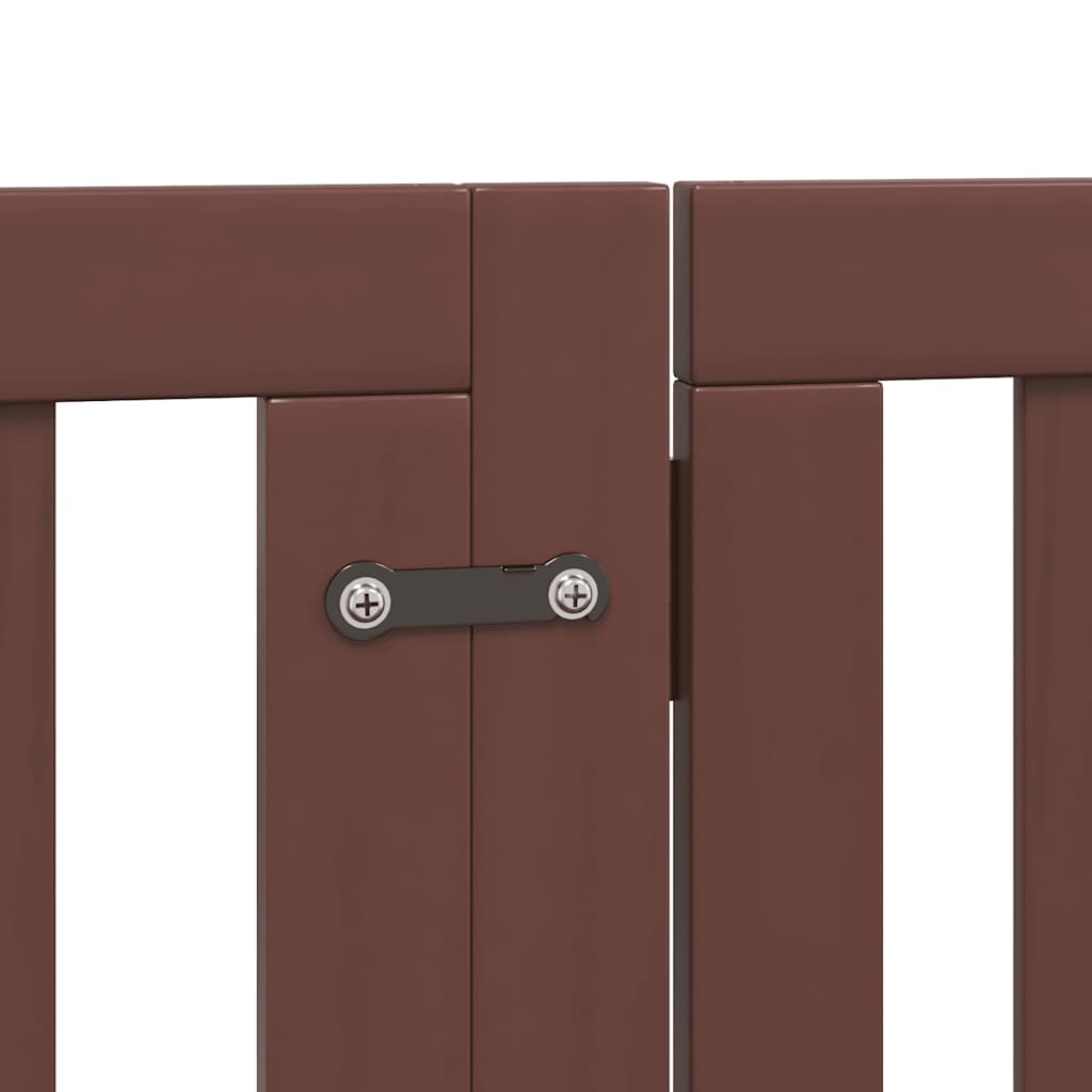 Dog Gate with Door Foldable 9 Panels Brown 450 cm Poplar Wood