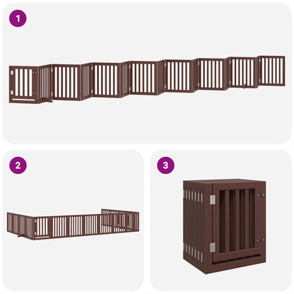 Dog Gate with Door Foldable 15 Panels Brown 750 cm Poplar Wood