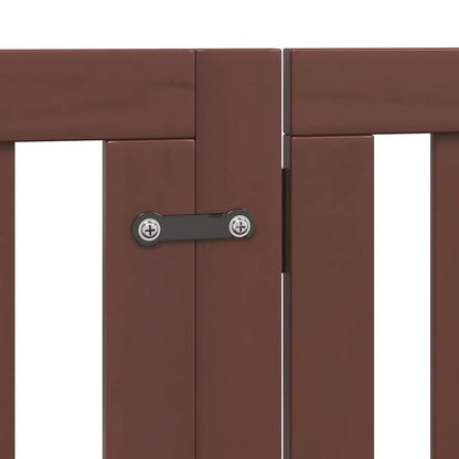 Dog Gate with Door Foldable 9 Panels Brown 450 cm Poplar Wood