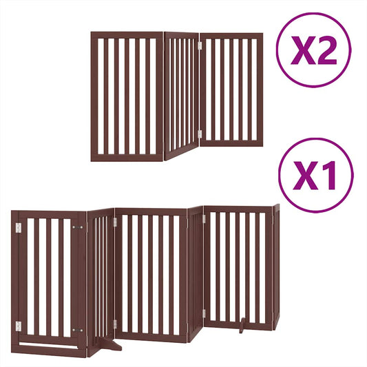 Dog Gate with Door Foldable 12 Panels Brown 600 cm Poplar Wood