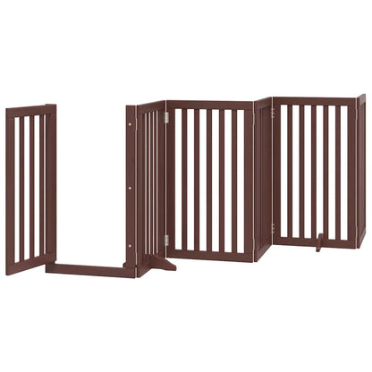 Dog Gate with Door Foldable 15 Panels Brown 750 cm Poplar Wood