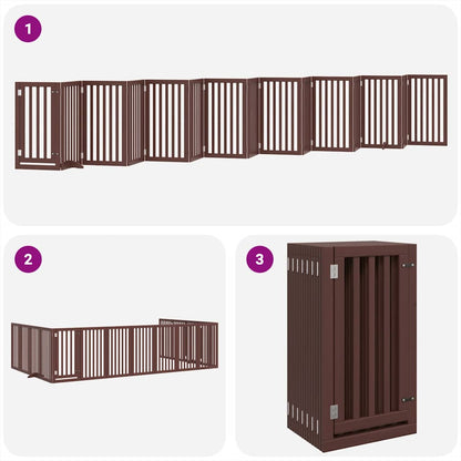 Dog Gate with Door Foldable 15 Panels Brown 750 cm Poplar Wood