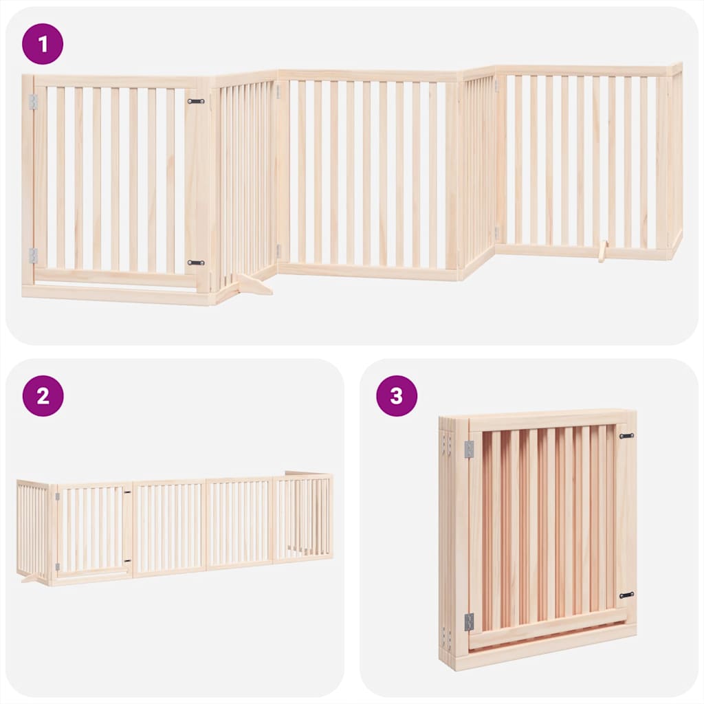 Dog Gate with Door Foldable 6 Panels 480 cm Poplar Wood