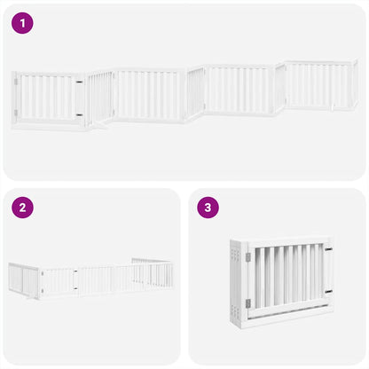 Dog Gate with Door Foldable 8 Panels White 640 cm Poplar Wood