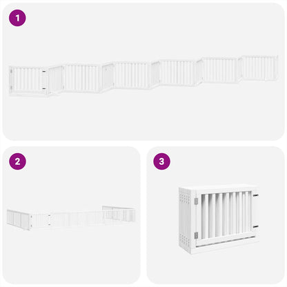 Dog Gate with Door Foldable 12 Panels White 960 cm Poplar Wood