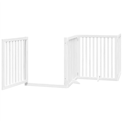 Dog Gate with Door Foldable 6 Panels White 480 cm Poplar Wood
