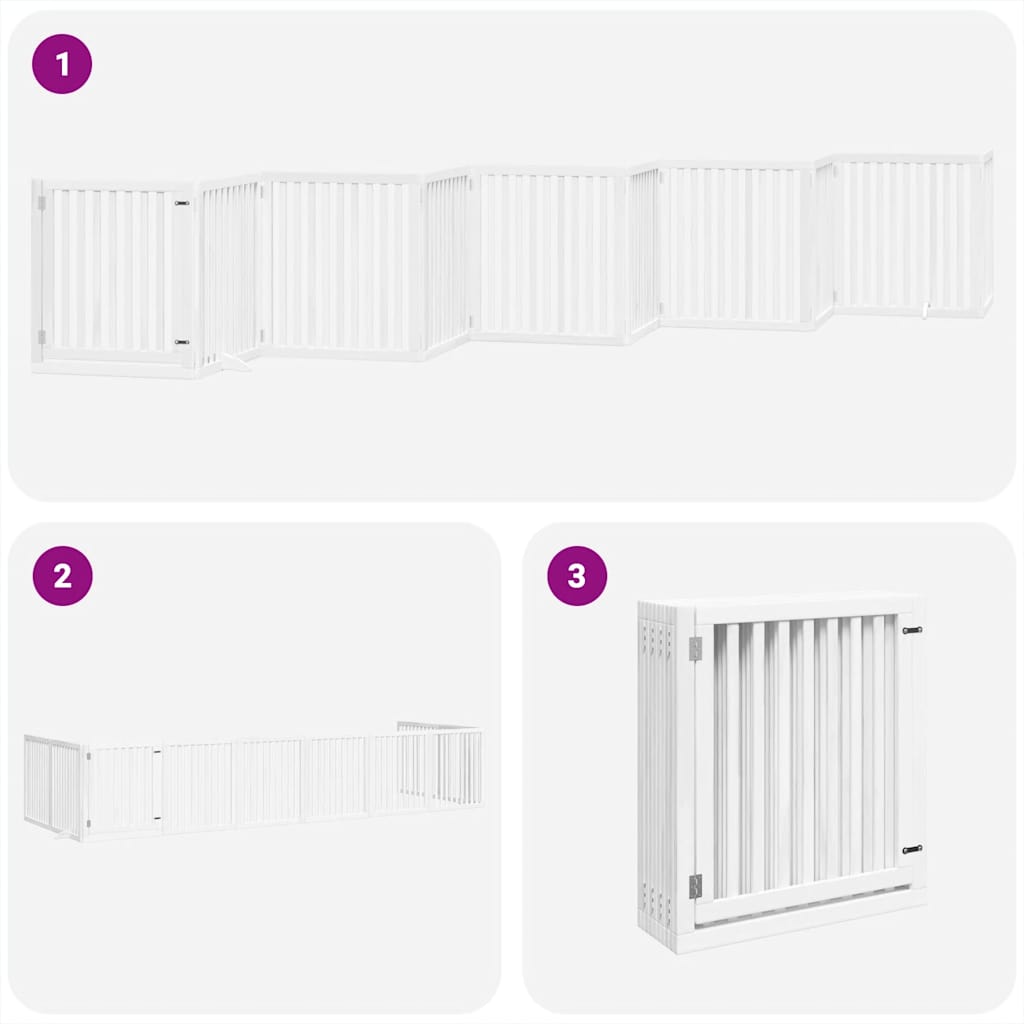 Dog Gate with Door Foldable 10 Panels White 800 cm Poplar Wood