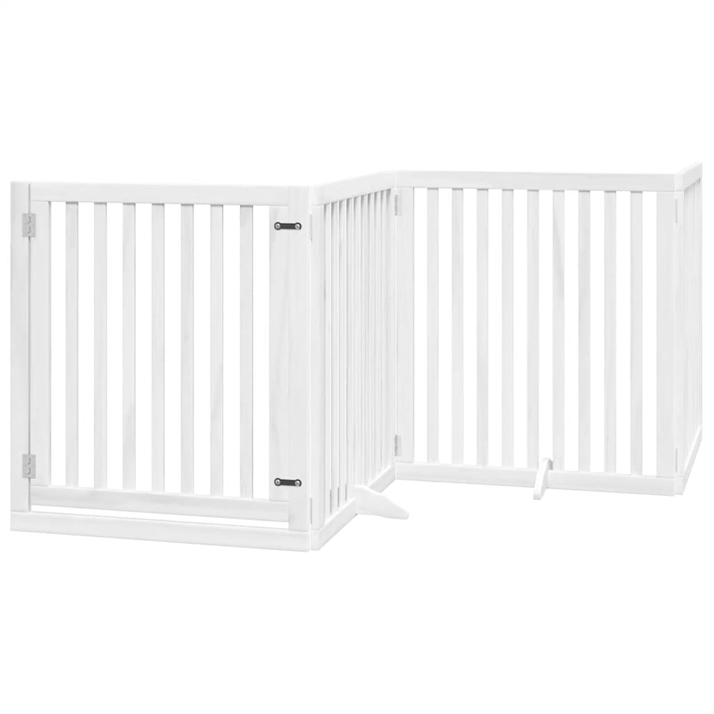 Dog Gate with Door Foldable 12 Panels White 960 cm Poplar Wood