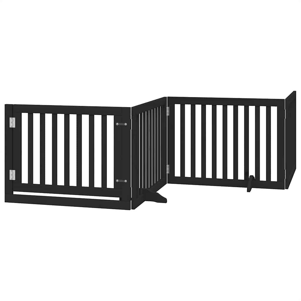 Dog Gate with Door Foldable 8 Panels Black 640 cm Poplar Wood