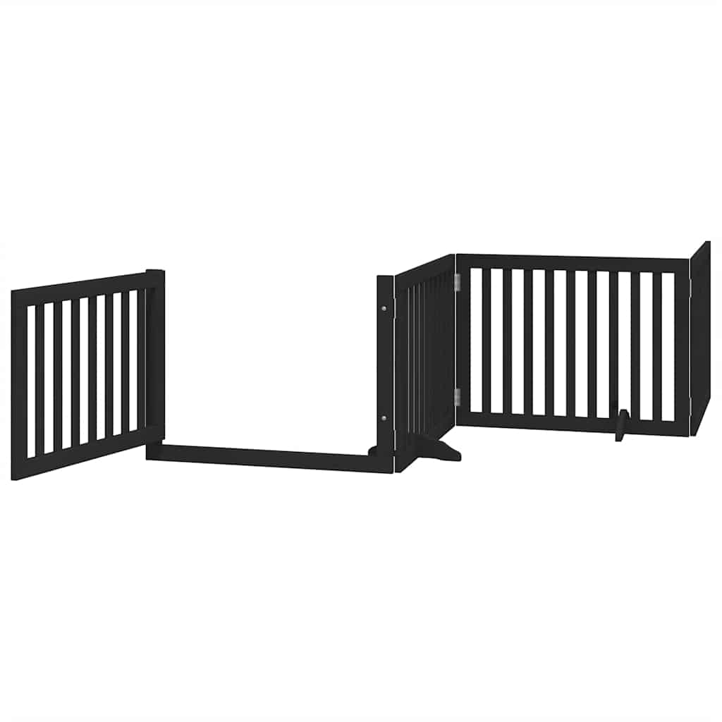 Dog Gate with Door Foldable 8 Panels Black 640 cm Poplar Wood