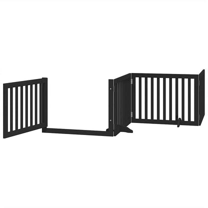 Dog Gate with Door Foldable 8 Panels Black 640 cm Poplar Wood