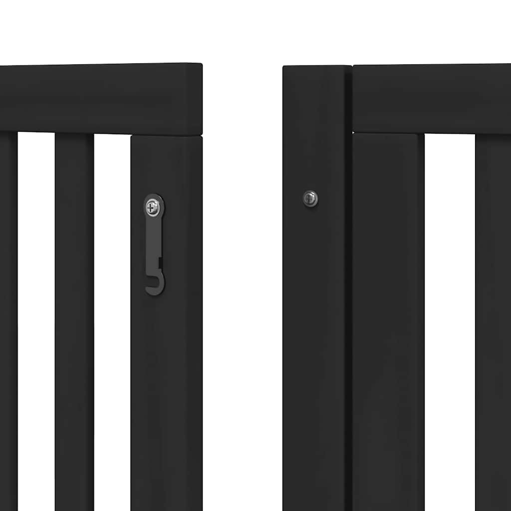 Dog Gate with Door Foldable 8 Panels Black 640 cm Poplar Wood