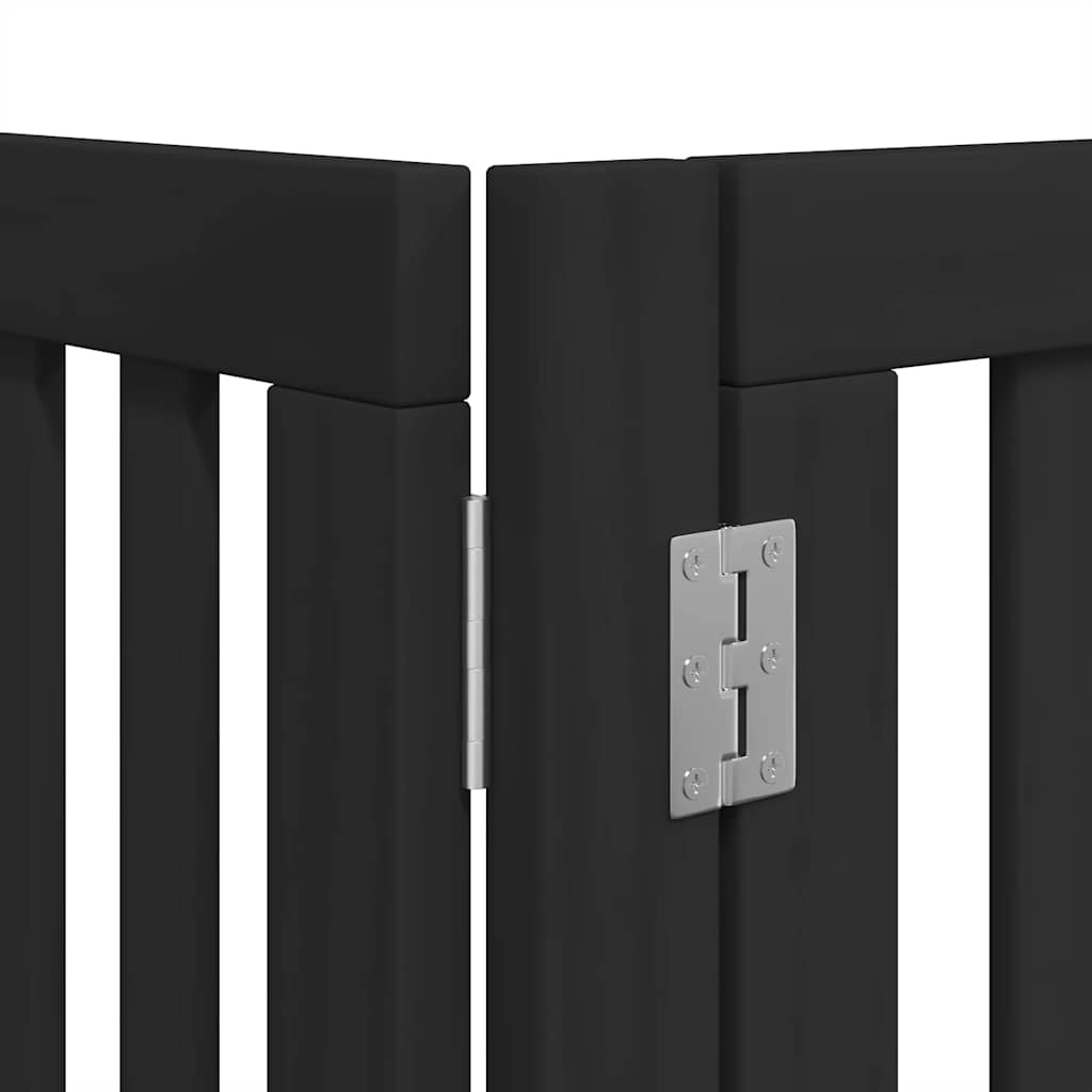 Dog Gate with Door Foldable 8 Panels Black 640 cm Poplar Wood