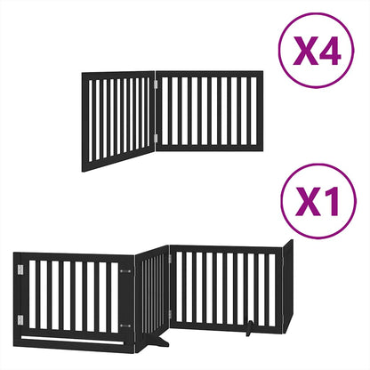 Dog Gate with Door Foldable 12 Panels Black 960 cm Poplar Wood