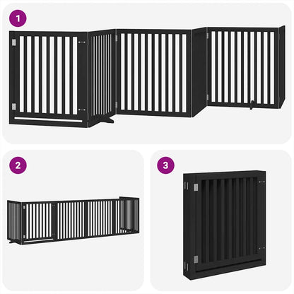 Dog Gate with Door Foldable 6 Panels Black 480 cm Poplar Wood