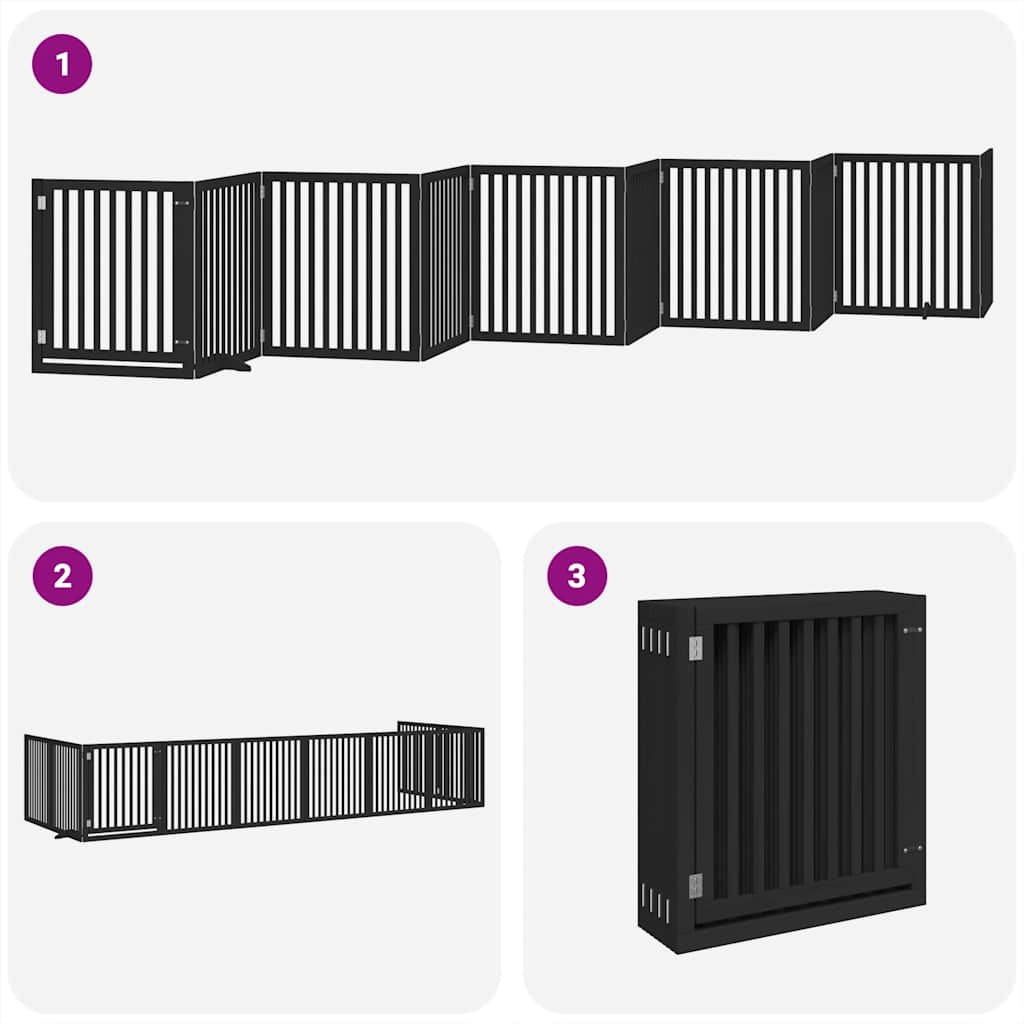 Dog Gate with Door Foldable 10 Panels Black 800 cm Poplar Wood