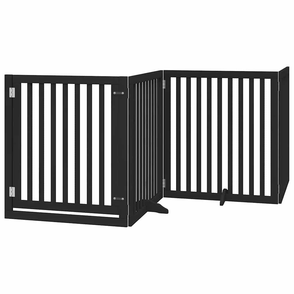 Dog Gate with Door Foldable 12 Panels Black 960 cm Poplar Wood
