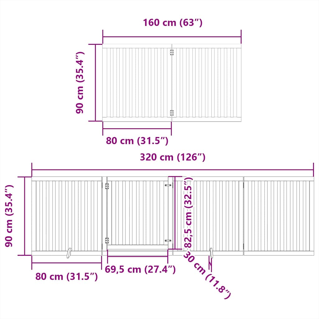 Dog Gate with Door Foldable 12 Panels Black 960 cm Poplar Wood