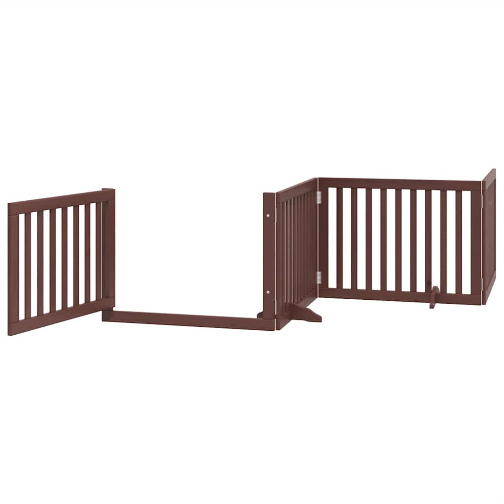 Dog Gate with Door Foldable 6 Panels Brown 480 cm Poplar Wood
