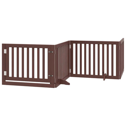 Dog Gate with Door Foldable 8 Panels Brown 640 cm Poplar Wood