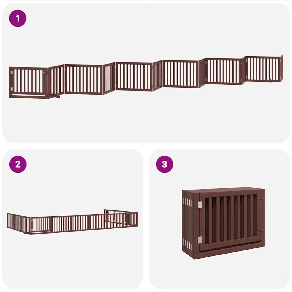 Dog Gate with Door Foldable 12 Panels Brown 960 cm Poplar Wood