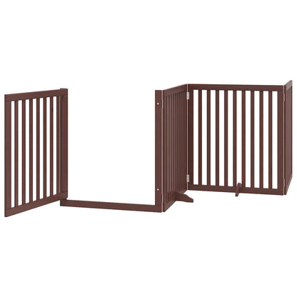 Dog Gate with Door Foldable 6 Panels Brown 480 cm Poplar Wood
