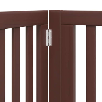 Dog Gate with Door Foldable 8 Panels Brown 640 cm Poplar Wood