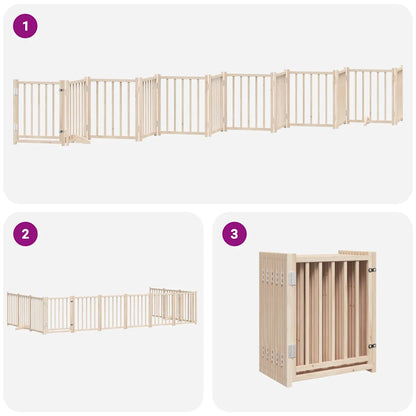Dog Gate with Door Foldable 12 Panels 600 cm Poplar Wood