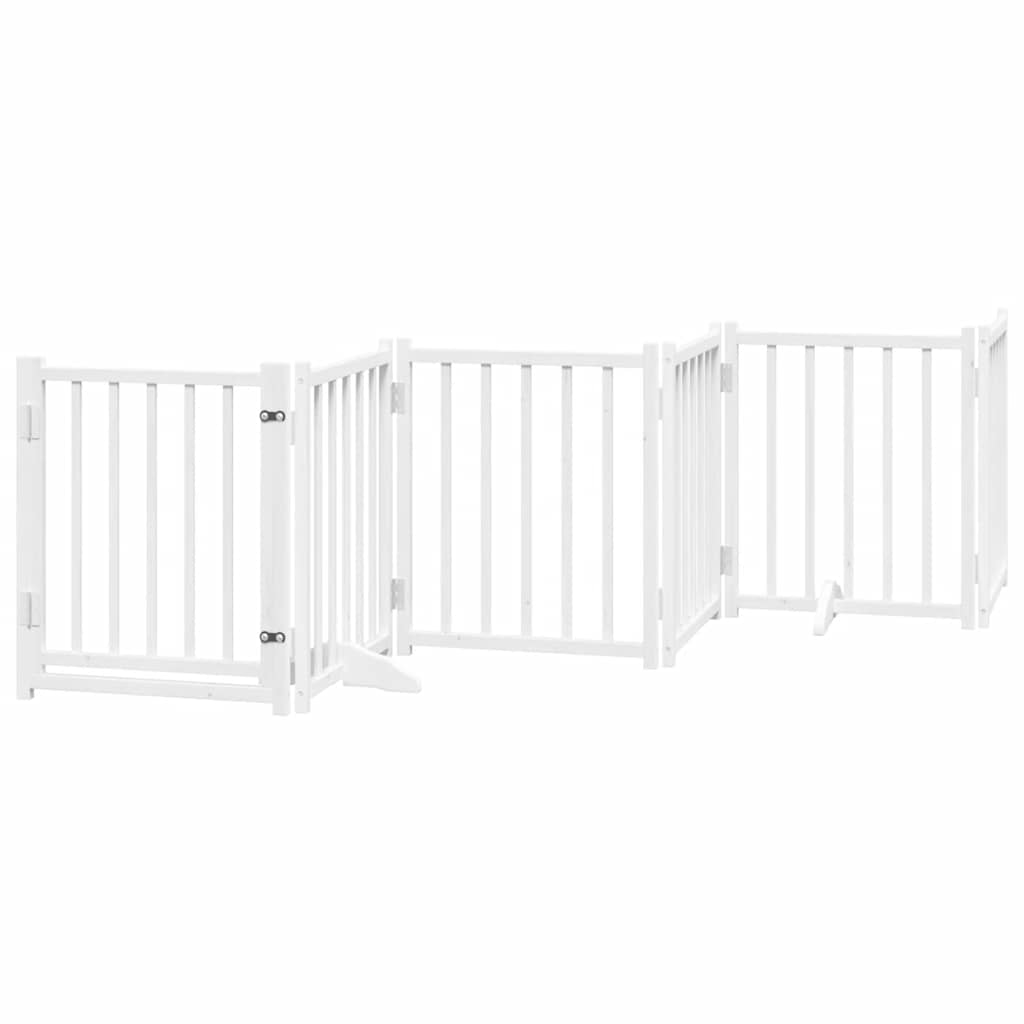 Dog Gate with Door Foldable 15 Panels White 750 cm Poplar Wood