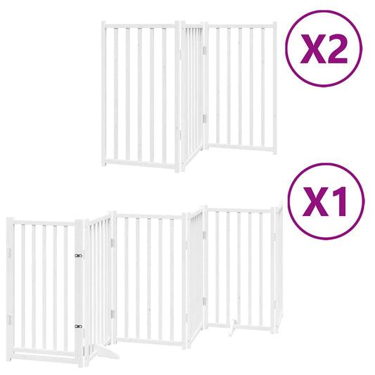 Dog Gate with Door Foldable 12 Panels White 600 cm Poplar Wood