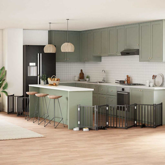 Dog Gate with Door Foldable 12 Panels Black 600 cm Poplar Wood