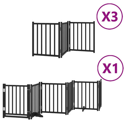 Dog Gate with Door Foldable 15 Panels Black 750 cm Poplar Wood