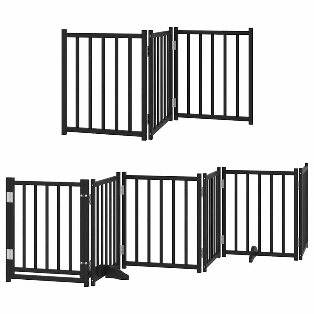 Dog Gate with Door Foldable 15 Panels Black 750 cm Poplar Wood
