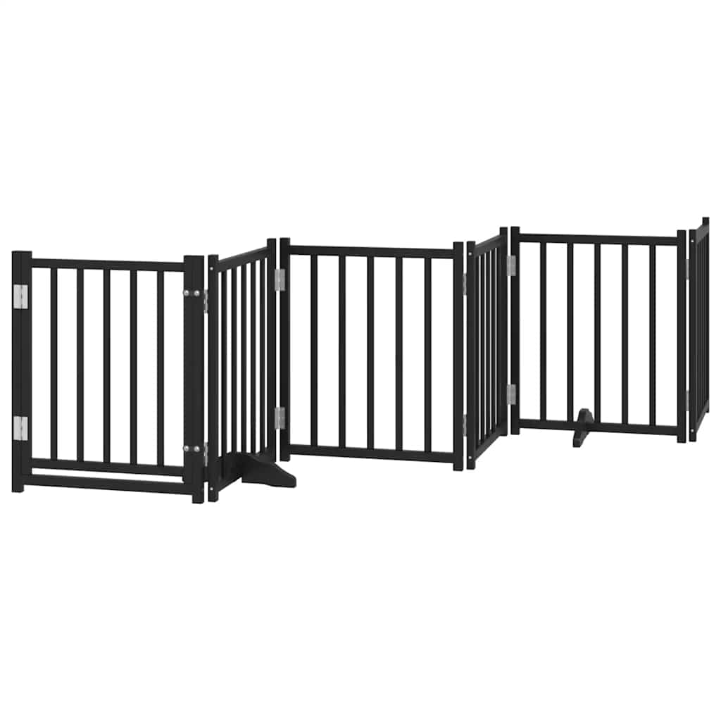 Dog Gate with Door Foldable 15 Panels Black 750 cm Poplar Wood