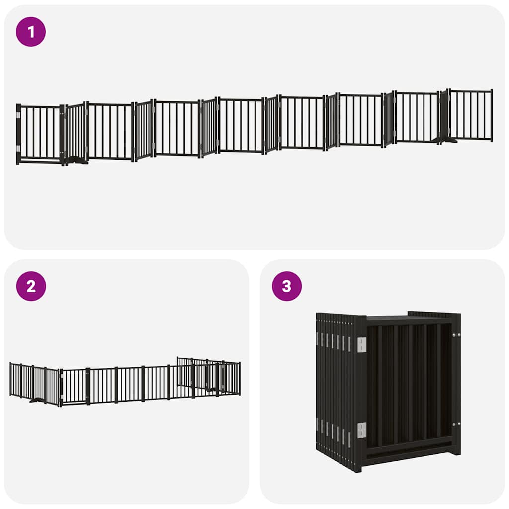 Dog Gate with Door Foldable 15 Panels Black 750 cm Poplar Wood