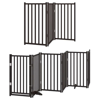 Dog Gate with Door Foldable 9 Panels Black 450 cm Poplar Wood