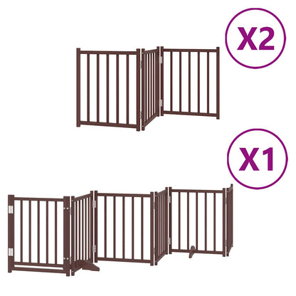 Dog Gate with Door Foldable 12 Panels Brown 600 cm Poplar Wood
