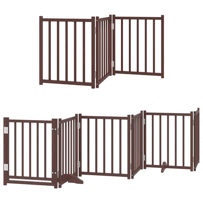 Dog Gate with Door Foldable 15 Panels Brown 750 cm Poplar Wood