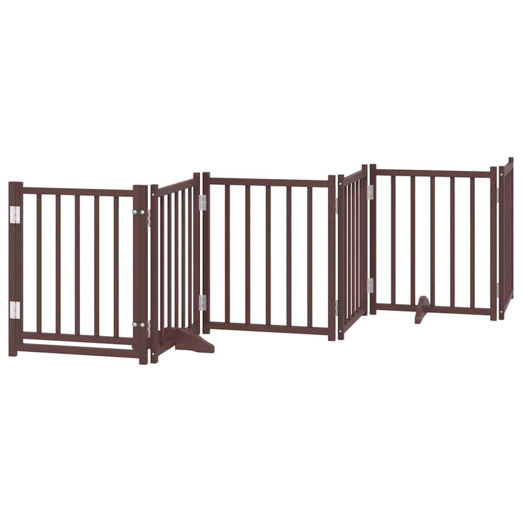 Dog Gate with Door Foldable 15 Panels Brown 750 cm Poplar Wood