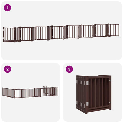 Dog Gate with Door Foldable 15 Panels Brown 750 cm Poplar Wood