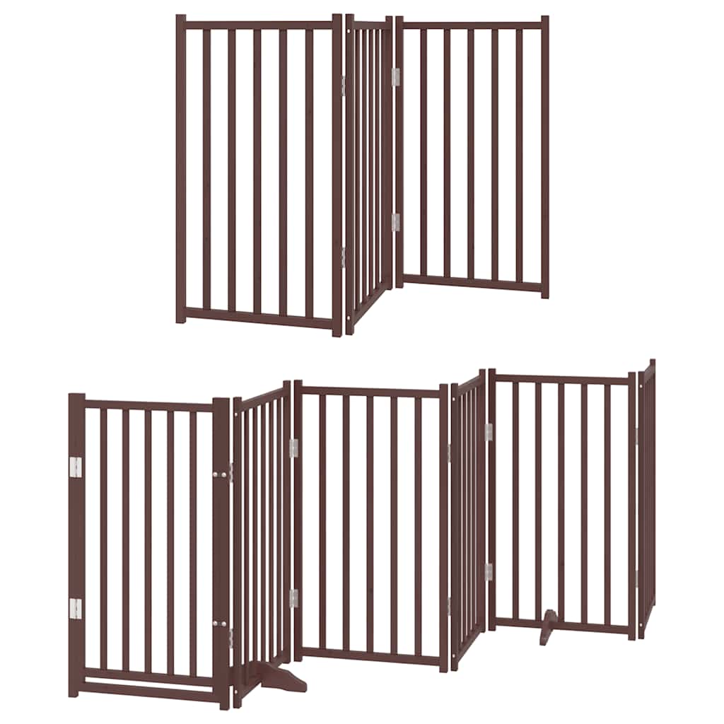 Dog Gate with Door Foldable 9 Panels Brown 450 cm Poplar Wood