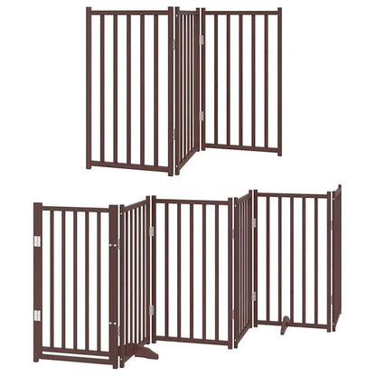 Dog Gate with Door Foldable 12 Panels Brown 600 cm Poplar Wood