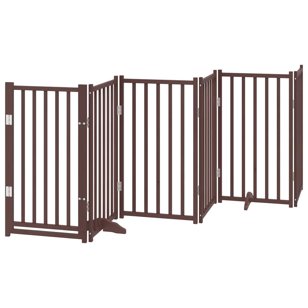Dog Gate with Door Foldable 12 Panels Brown 600 cm Poplar Wood