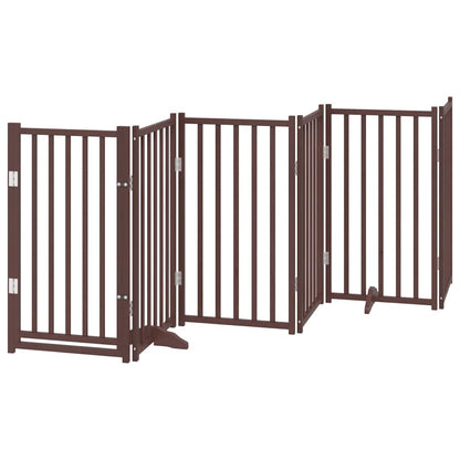 Dog Gate with Door Foldable 12 Panels Brown 600 cm Poplar Wood