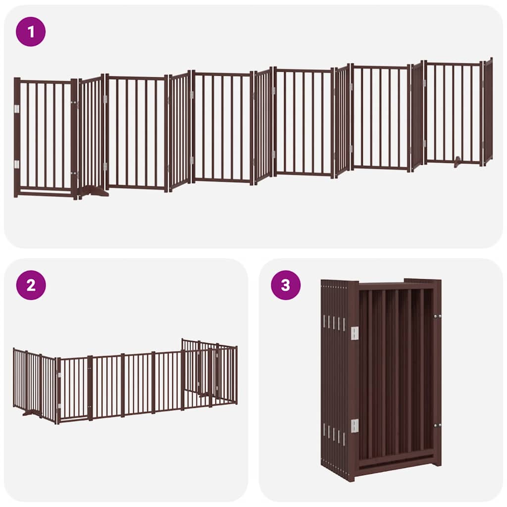 Dog Gate with Door Foldable 12 Panels Brown 600 cm Poplar Wood