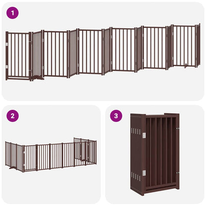 Dog Gate with Door Foldable 12 Panels Brown 600 cm Poplar Wood